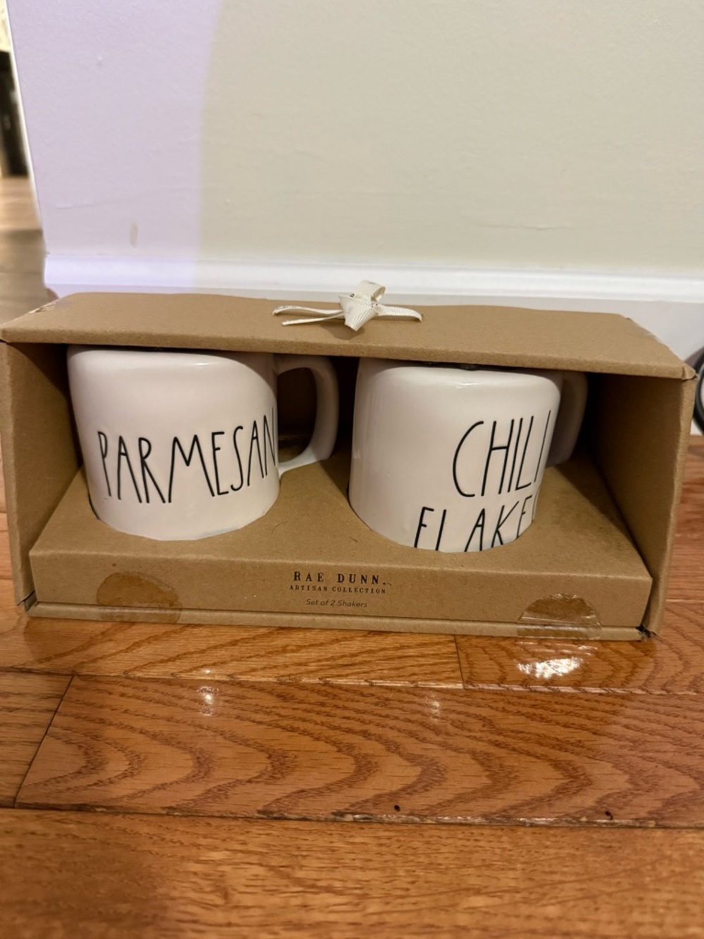 Rae Dunn White Parmesan & Chili Flakes Ceramic Shaker Set